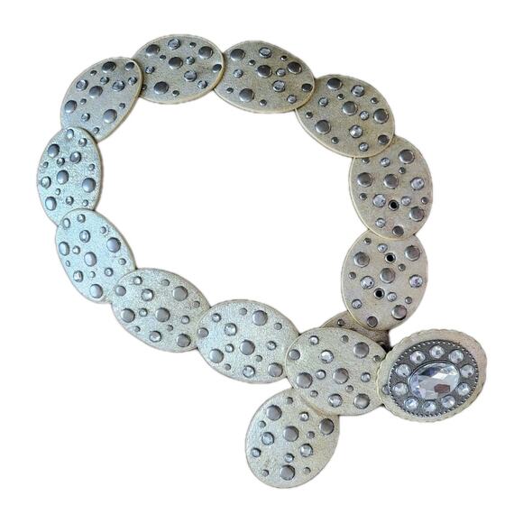 Oval Hollow Belt Vintage Disc Wide Belts Metal Buckle Cowboy Western Style euc - Picture 3 of 7